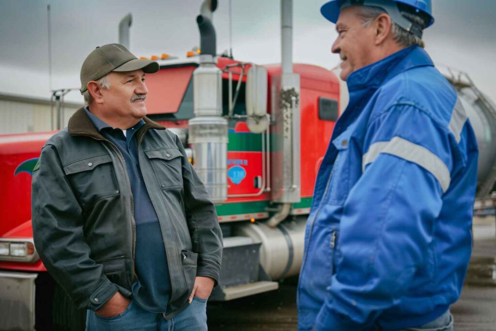 Commercial fuel delivery truck providing on-site fueling services for business operations